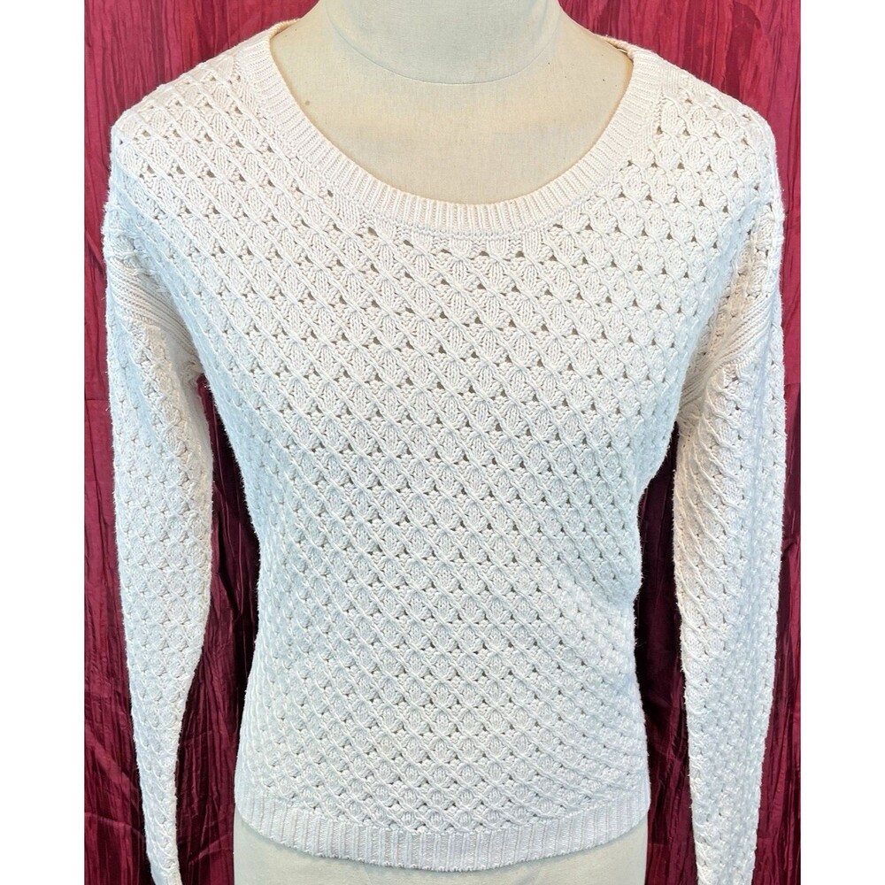 Womens Old Navy Small Cable Knit Ivory Crew Neck Pullover Sweater sz Med